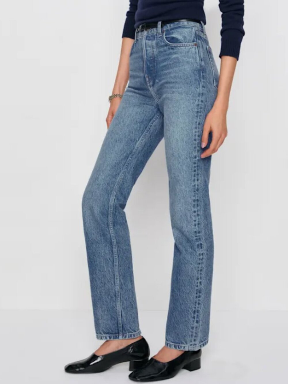 Reformation High-Rise Straight Jeans in Medium Blue Wash
